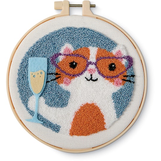 6" Cat with Bubbly Punch Needle Kit with Hoop by Loops & Threads®